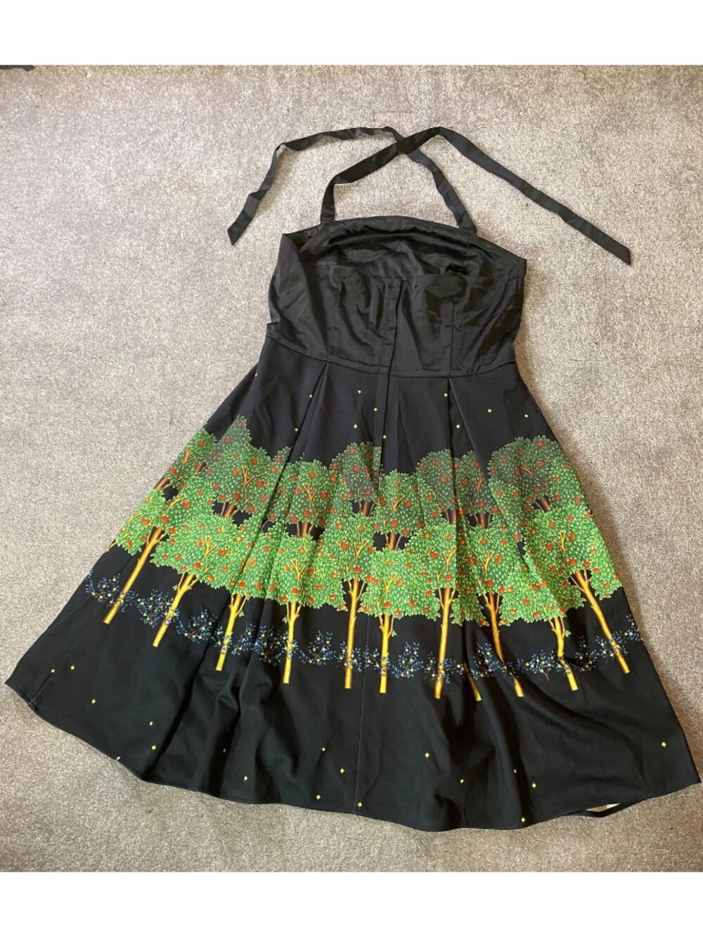 NWT Collectif Vintage Halter Black Dress Fruit Tree Forest Night Stars Print XL - Picture 2 of 11